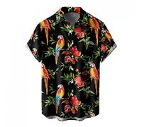 Zhiyao Herren Kurzarm Sommer Hawaiihemd Funky Strand Hawaii Hemd Männer Papagei Freizeithemd
