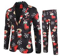 Zhiyao Herren Lustige Weihnachtsanzug 2-Teilig Slim Fit Button Verschiedene Drucke Formal Weihnachten Sakko Hose Blazer Partyanzug für Festlich Party Abend Hochzeit