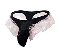 Zhiyao Herren Sissy Dessous Slip mit Bulge Beutel Spitzen Höschen Panties V Taille Satin&Spitze Männer Unterhosen Gay sexy Underwear Tanga Schlüpfer Panties Unterhose