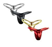 Zhiyao Herren Tanga Leder Unterwäsche Männer Jockstrap String Slips Thong Sport G-String Kunstleder Unterwäsche Unterhosen 4er Pack, L