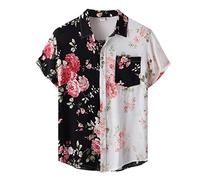 Zhiyao Leinenhemd Herren Langarm/Kurzarm Hemde Männer Freizeithemd Jungen Basic Shirt Hawaiihemd Herren T-Shirt Hawaii-Print Strand Beach Palmen Diverse Farben