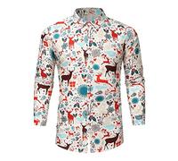 Zhiyao Weihnachtshemden Herren Hemd Langarm Muster Slim-Fit Business Freizeit Hochzeit Casual Shirt