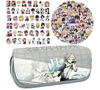 Zhongkaihua Bungo Stray Dogs Anime bedrucktes Federmäppchen Student Schreibwaren Tasche Große Kapazität Doppellagige Bleistifttasche Gratis 100 Stück Anime Aufkleber Cartoon Graffiti Wasserdichte