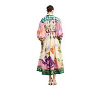 ZHONGZD Langes, Unregelmäßiges Kleid mit Graffiti-Laternenärmeln für Damen