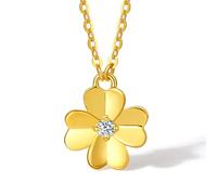 ZHOU LIU FU 18K Gold Anhänger Halskette Vierblättrige Glücksklee 750 Gelbgold Herzblatt Charm Anhänger Kette Diamant Schmuck für Damen Braut Liebhaber Geschenke Geburtstag Hochzeit Valentinstag 45cm