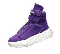 ZHOUPULP Herren High Top Plateau Sneaker Klettverschluss Auffällige Farben (Lila, Schwarz, Rot) Freizeitschuhe-Lila Größe 43