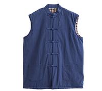 ZHOUXIAO Winter Tang Anzug Weste Männer Gepolstert Baumwollständer Kragen Warme Mantel Tops Jacke Lose Ärmellose Warme Outwear Chinesische Traditionelle Kleidung, Tai Chi Uni blue-4XL