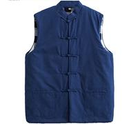 ZHOUXIAO Winter Tang Anzug Weste Männer Gepolstert Baumwollständer Kragen Warme Mantel Tops Jacke Lose Ärmellose Warme Outwear Chinesische Traditionelle Kleidung, Tai Chi Uni blue-4XL