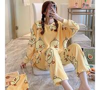 ZHRDRJB Schlafanzug Damen Pyjama Set,Herbst Winter Runde Hals Pullover Pyjamas Gelb Küken Langarm Sleepwear Anzug Dick Warm Coral Flanell Nachthemd Weibliche Lose Homewear Plus Size, XL