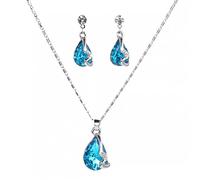 ZHUDJ 925 Sterling Silber Halskette Ohrringe Damen, Wassertropfen Edelstein Blauer Schmuck, Hochzeit/Verlobung Edles Schmuckset
