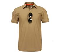 ZhuiKun Herren Kurzarm Hemd Taktisch Shirt Militär Armee T-Shirt Paintball Combat Shirt Quick Dry Polo Funktionsshirt mit Klettband - Khaki,L