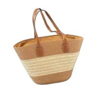 ZhuiKun Strohtasche für Damen Sommer Tote Schultertasche Lässige Strandtasche Stroh Shopper Tasche - Khaki | Beige Stricken, 42x28x13cm