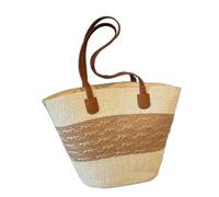 ZhuiKun Strohtasche für Damen Sommer Tote Schultertasche Lässige Strandtasche Stroh Shopper Tasche - Beige | Khaki Stricken, 42x28x13cm