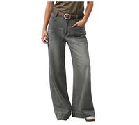 ZhungZaoh Baggy Jeans Damen High Waist Wide Leg Jeans Weites Bein Jeanhosen Boyfriend Straight Denim Hose Elegant Freizeithosen Mädchen Streetwear (Grey, M)