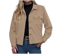 ZhungZaoh Cordjacke Damen Übergangsjacke Langarm Button Down Blouson Jacke mit Taschen Herbst Winter Casaul Jacket Kurze Cord Jacke (Light Yellow, M)