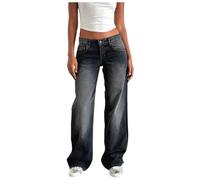 ZhungZaoh Damen Wide Leg Jeans Baggy Y2k High Waist Weites Bein Jeanhosen Boyfriend Straight Denim Hose Elegant Freizeithosen Mädchen Streetwear(01-Grey, S)