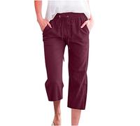 ZhungZaoh Sport Shorts Damen Weit Bermuda Shorts Damen Sommer Kurze Hose Musselin Sport Leinen Sommerhose mit Taschen Leinenhose Stoffhose Elastische Taille Strandshorts(XXL)