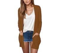 ZhungZaoh Strickjacken Damen Lang Leichte Cardigan Sommer Elegant Strickcardigan Langarm Jacke Casual Strickmantel Sweatjacke Pullover ohne Knöpfe mit Taschen (Kaffeebraun, XL)