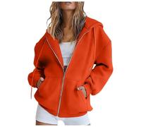 ZhungZaoh Sweatjacke Damen Oversize Zip Hoodie Kapuzenpullover Y2K Sweatshirt Winter Pullover Warme Hoody Jacke mit Kapuze (Orange, M)