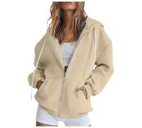 ZhungZaoh Sweatjacke Damen Oversize Zip Hoodie Kapuzenpullover Y2K Sweatshirt Winter Pullover Warme Hoody Jacke mit Kapuze (Khaki, S)