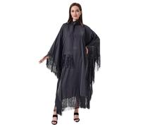 zhxinashu Elegantes Fransen Maxikleid für Damen, Langes Kaftan-Kleid mit Stehkragen, Weiten Flügelärmeln, Lockeres Freizeitkleid für Strand, Party und Alltag (Schwarz