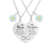 ZIAFRPN 2 Stück Daisy Charm Mutter Tochter Herz Matching Anhänger Halskette Set Edelstahl Schmuck Geschenke für Mama