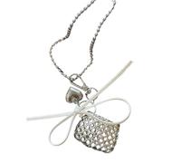 ZIAFRPN Mode gewebte Tasche Lange Halsketten für Frauen Mädchen Silberfarbe Bowknot Anhänger Halsketten Ästhetische Schmuck Accessoires