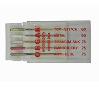 ZickZackNaehmaschine Organ Nadeln Combi Box Top-Stich, Metal, Titanium SUK, Embroidery, Anti-Glue