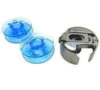 Spulenkapsel + 2 blaue Kunststoff Spulen für Pfaff Expression Nähmaschine