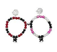 ZIDDAR 2 Stück Gothic Halloween Spinnen Armband Magnetisches Herz Paar Hip Hop Elastische Perlenarmbänder Für Männer Frauen Schmuck Geschenk Perlenarmbänder Für Männer