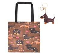 Zidoley Dackel Geschenke, 2 Stück Dackel Tasche & Schlüsselanhänger, Jutebeutel, Süße Welpe Hundetasche Anhänger, Geschenke für Hundeliebhaber, Geburtstag für Frauen Männer Kinder (A)