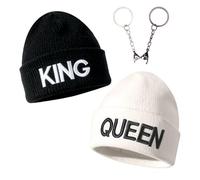 Zidoley Partner Geschenke für Ihn & Sie, Weihnachten Geschenke - 2er Set King Queen Winter Mütze mit Pärchen Schlüsselanhänger, Geschenk für Partner, Liebesbeweis Pärchen Geschenk