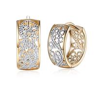 Zierliche 14K Gold Silber breite Filigrane Creolen, Mode Textur Blume Huggie Hoops für Womens Girls hypoallergen