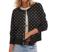 Ziesexy 2026 Leoparden-Strickjacke für Damen, Knopfleiste, langärmelig, Geparden-Druck, bauchfreie Strickjacke, schwarz mit punkten, X-Groß