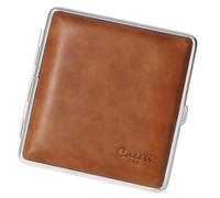 Zigarettenetui aus echtem Leder, 9,5 x 8,5 x 2 cm, für 20 Zigaretten mit Gummiband (Hellbraun)