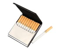 Zigarettenetui Schwarz aus Hochwertigem Metall/PU Leder, Zigarettenkasten Zigarettenetui Zigarettenhülle Zigarettenbox mit Magnetverschluss für Männer Frauen Herren Damen, Kann 10 Zigaretten Halten