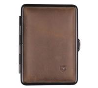 Zigarettenetui vom Hofe Metall Leder dunkelbraun mit schwarzem Rahmen 14er