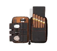Zigarren-Etui aus Leder, schwarz-cognac.