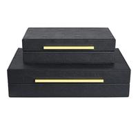 ZIKOUL Black Shagreen Box Set mit 2 dekorativen Boxen aus Kunstleder, große stapelbare Aufbewahrungsboxen mit Deckel für moderne Wohnkultur, stapelbar, Schmuckschatulle, Organizer