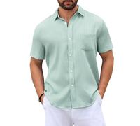 Zilams Kurzarmhemd Herren Hemd Kurzarm Sommerhemd Herren Kurzarm Freizeithemd Kurzärmliges Hemd mit Brusttasche Summer Shirt Men Hellgrün XL