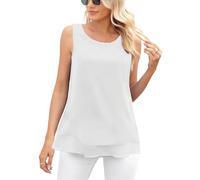 Zilams Tank Top Damen Chiffon Blusentop Elegant Ärmellose Sommer Oberteile Rundhals Tunika Loose Shirts Casual