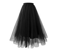 Zilosconcy Faltenrock Damen,Tüllrock Damen Erwachsene Schwarz Tanzkleid Petticoat Karneval Elegant Tütü Netzstoff Party Unterrock Elastische Abschlussball Midirock Ballettrock Schwarz M