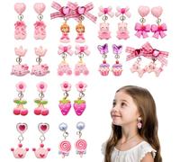 ZILZUFA 12 Paar Klipp Ohrringe Kinder Mädchen, Ohrclips Mädchen, Ohrklipser Kinder, Clip Ohrringe Mädchen, Ohrklipser Kinder, Magnet Ohrringe Mädchen, Rosenrot-Schleife-Prinzessin-Ohrring Set