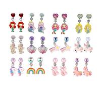 ZILZUFA 12 Paar Klipp Ohrringe Kinder Mädchen, Ohrclips Mädchen, Ohrklipser Kinder, Clip Ohrringe Magnet, Einhorn-Meerjungfrau-Prinzessin-Ohrring Set