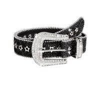 Zimoer Damen Strass Gürtel für Jeans,Punk PU Ledergürtel,Glitzer Gürtel für Western Cowgirl Cowboy,Y2k Bling Nieten-Ledergürtel,Glänzender Taillengürtel für Hosen, Kleider (Silber/Schwarz) (Schwarz)