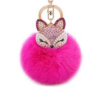 Zinsale Strass Fuchspelz Pom Pom Schlüsselanhänger Handtasche Charm Car Anhänger mit goldenen Schlüsselring (Rose mit rosa Kopf)