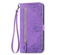 Zip Card Slots Hülle für Oukitel C61 Hülle Women's Small Leather Purse Bifold Wallet Handbag with Zip for Women Girls Folio Cover Brieftasche Geldbörse für Oukitel C61,Violett