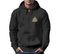 Zip Hoodie Herren Sweatjacke mit Kapuze Logo Wikinger nordische Mythologie Valknut Wotansknoten Valhalla - Valhalla schwarz 5XL