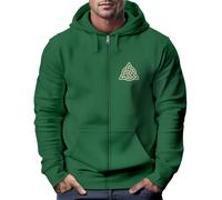 Zip Hoodie Herren Sweatjacke mit Kapuze Logo Wikinger nordische Mythologie Valknut Wotansknoten Valhalla - Valhalla bottle-green M