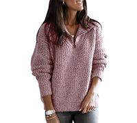 Zip Pullover Strick Damen Strickpullover Damen Oversize Stricken Pulli Frauen Grobstrickpullover Pullis Grober Winterpullover Overzised Longpullover Zopfstrick Strickpulli Damen Winterpulli Rot 4XL